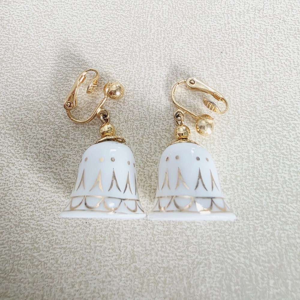 Vintage Avon Gold and White Bell Clip-On Earrings